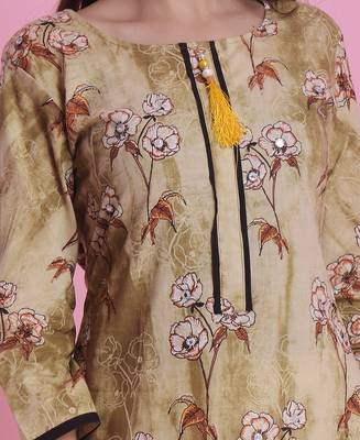 Olive Green Jaipur Printed Cotton Embroidered A-Line Long Kurta 5