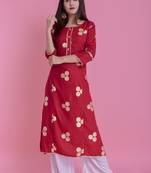 Maroon Gold Printed Rayon Emblished A-Line Long Kurta