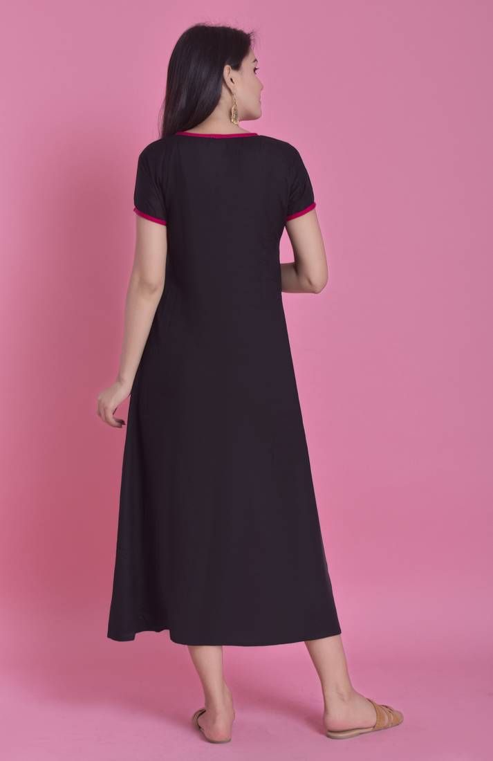 Black Gold Printed Rayon Emblished A-Line Long Kurta