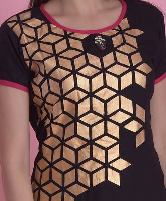 Black Gold Printed Rayon Emblished A-Line Long Kurta 5