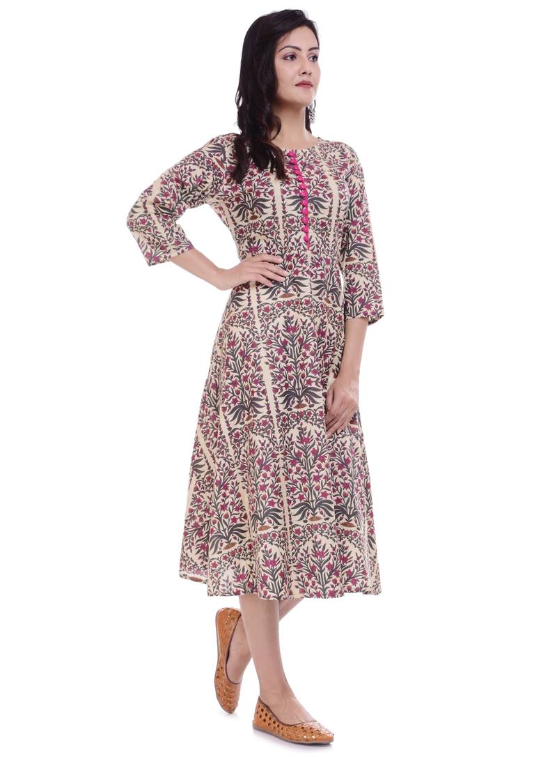 Pink Jaipur Printed Cotton A-Line Kurta
