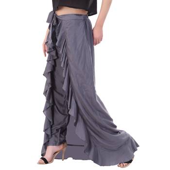 Grey Color Plain Ruffle Palazzo 2