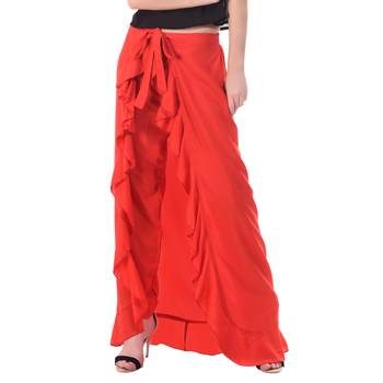 Red Color Plain Ruffle Palazzo 2