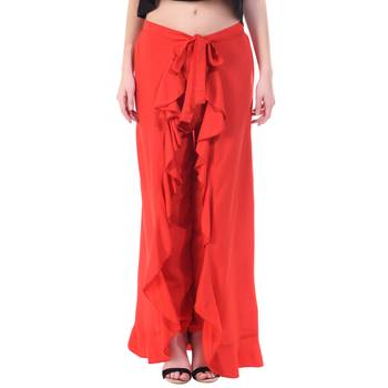 Red Color Plain Ruffle Palazzo 3