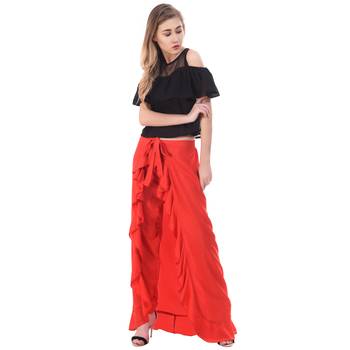 Red Color Plain Ruffle Palazzo 4