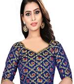 Navy blue colored embroidered  two tone silk stitched blouse