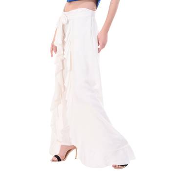 White Color Plain Ruffle Palazzo 4