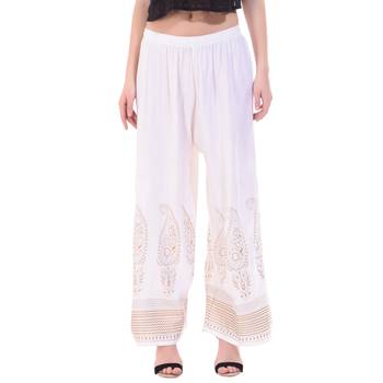 Off White Color Gold Print Palazzo 3