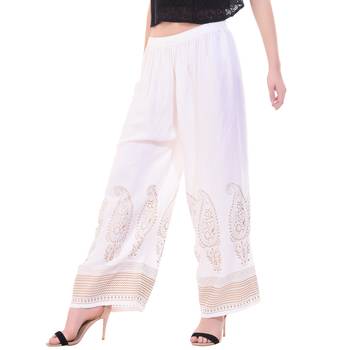 Off White Color Gold Print Palazzo 4