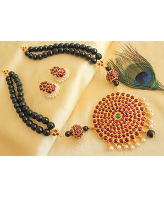 Beautiful Kemp Green Black Agates Double Layer Designer Necklace Set 1