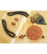 Beautiful Kemp Green Black Agates Double Layer Designer Necklace Set