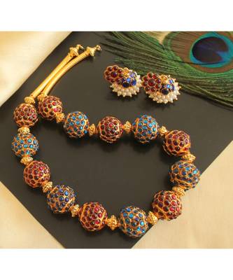 Beautiful Kemp Blue Rudhra Balls Designer Necklace Set 1