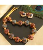 Beautiful Kemp Blue Rudhra Balls Designer Necklace Set