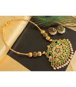 Beautiful Gold Tone Green Pearl Designer Necklace Set