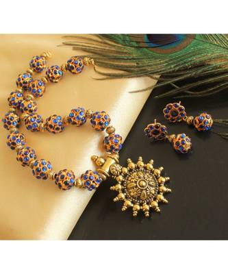 Beautiful Antique Blue Rudhra Balls Designer Necklace Set 1