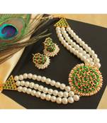 Beautiful Pearl Green Designer Temple Necklace Set