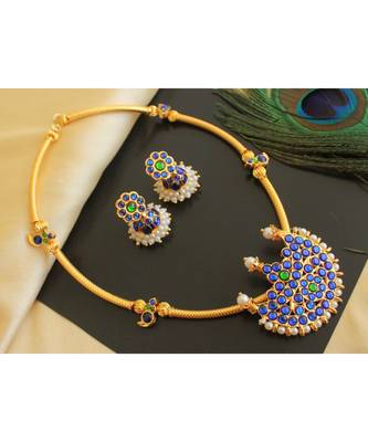 Beautiful Gold Tone Blue Green Moon Designer Necklace Set 1