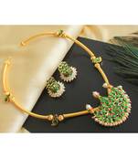 Beautiful Gold Tone Green Moon Designer Necklace Set