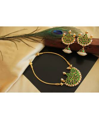 Beautiful Gold Tone Green Moon Designer Necklace Set 1
