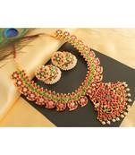 Beautiful Gold Tone Kemp Green Huge Mango Designer Necklace Set