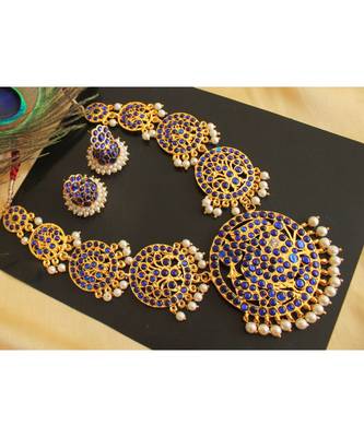 Beautiful Gold Tone Blue Designer Necklace Set 1