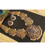 Beautiful Gold Tone Blue Designer Necklace Set