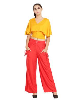 Red Color Palazzo Pant with pocket and button 1