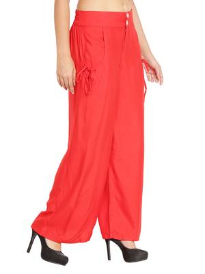 Red Color Palazzo Pant with pocket and button 2