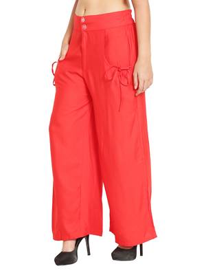 Red Color Palazzo Pant with pocket and button 3