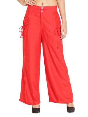 Red Color Palazzo Pant with pocket and button 4