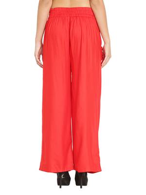 Red Color Palazzo Pant with pocket and button 5