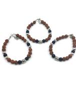 (Set Of 3) Rudraksha Designer Rakhi For Men Silver Black Bead Buddha Charm Link Chain Adjustable Rakhi