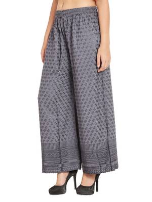 Grey Color Full Chicken Work Flared Palazzo 3