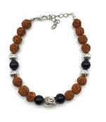 Rudraksha Designer Rakhi For Men Silver Black Bead Buddha Charm Link Chain Adjustable Rakhi  