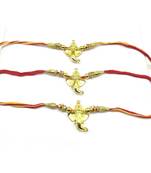 (Set Of 3) Designer Rakhi For Men Gold Plated Ganpati Bappa With Bead Multicolor Thread Rakhi(Pack Of 3)