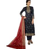 Grey Embroidered Cotton Unstitched Salwar With Dupatta