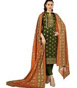 Green Embroidered Cotton Unstitched Salwar With Dupatta