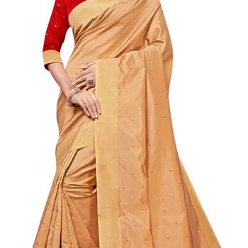 Cream woven cotton silk saree with blouse 4
