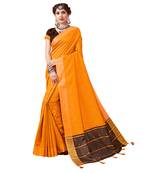 Mustard woven cotton silk saree with blouse