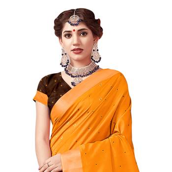 Mustard woven cotton silk saree with blouse 2