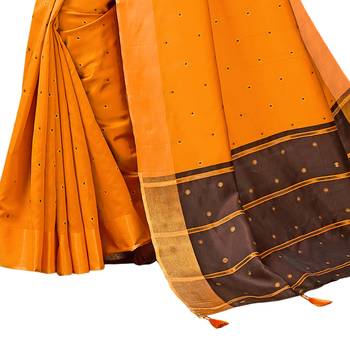 Mustard woven cotton silk saree with blouse 3