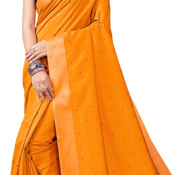 Mustard woven cotton silk saree with blouse 4