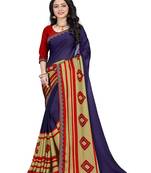 Blue Printed silk blend saree with blouse