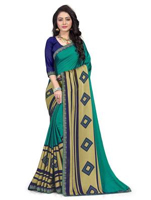 Green Printed silk blend saree with blouse 1