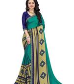 Green Printed silk blend saree with blouse