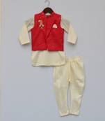 Red Nehru Jacket With Kurta & Churidar