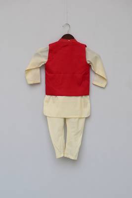 Red Nehru Jacket With Kurta & Churidar 3