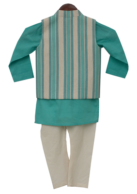 Aqua Blue Kurta With Printed Nehru Jacket Set 3