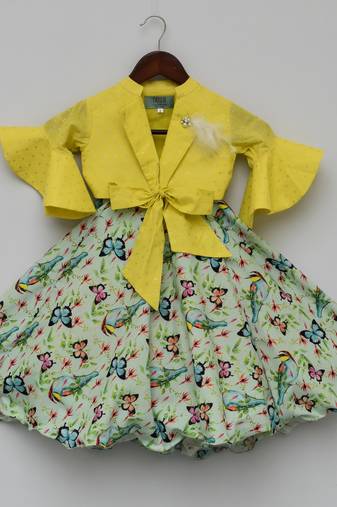 Yellow Palin Top With Floral Printed Skirt