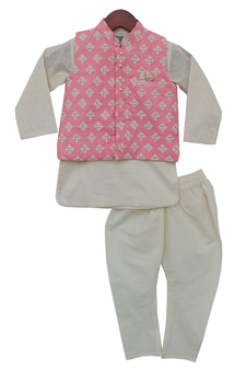 Pink Embroidery Nehru Jacket With Kurta And Churidar